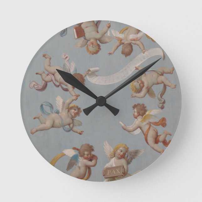 Angel Cherubs Whimsical Renaissance Runde Wanduhr (Vorderseite)