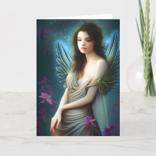 Angel Christmas Card Purple Blumen Blank Innen Feiertagskarte