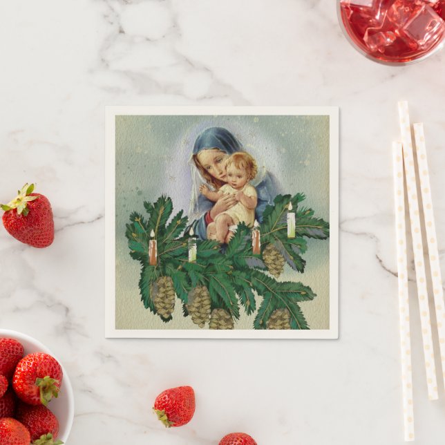 Angel Christmas Mery und Jesus in Candle Ligh Serviette (Beispiel)