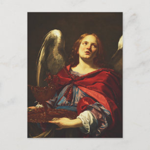 Angel, der das Schiff und das Handtuch hält Postkarte