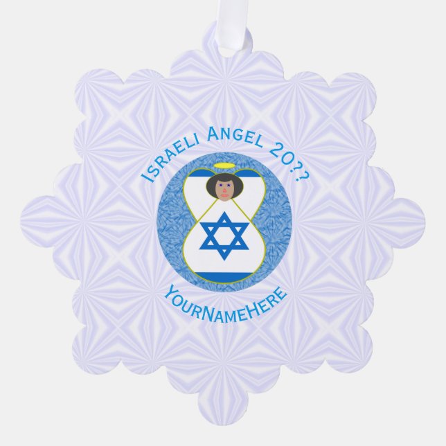 Angel der israelischen Flagge auf Personalisiertem Ornament Karte (Vorderseite)