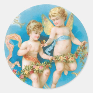 Angel des antiken Valentins (Cupid) Runder Aufkleber