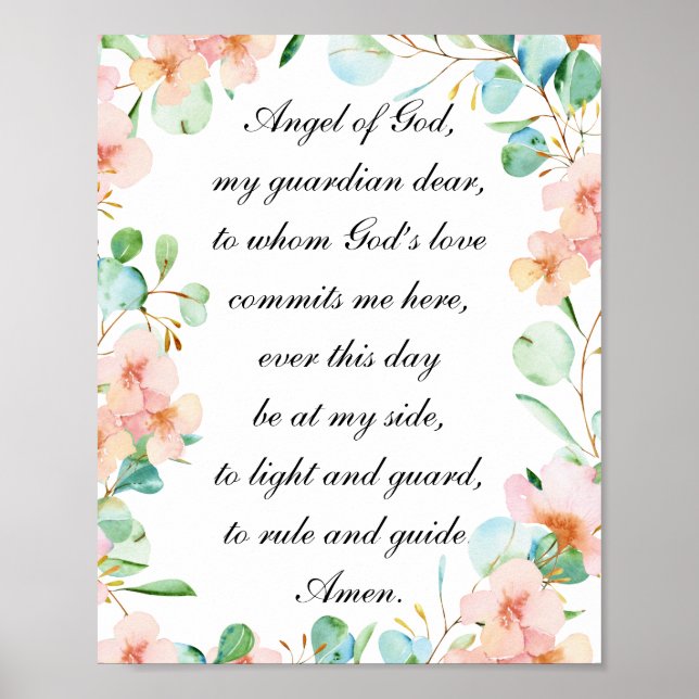 Angel des Gottes Guardian Angel Gebet Pastel Flora Poster (Vorne)