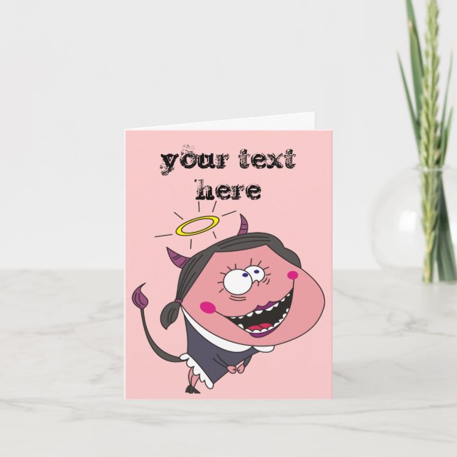 Angel Devil Girl Funny Personalisierte Grußkarten Karte (Vorderseite)