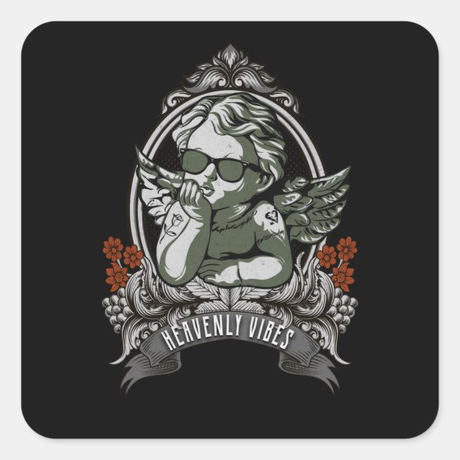 Angel Dreamy Himmlisch Vibes Cooles Tattoo Art Quadratischer Aufkleber (Vorderseite)