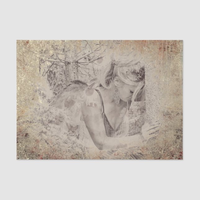 Angel Elegant Boho Floral Antique Sepia Textur Seidenpapier (Vorderseite)