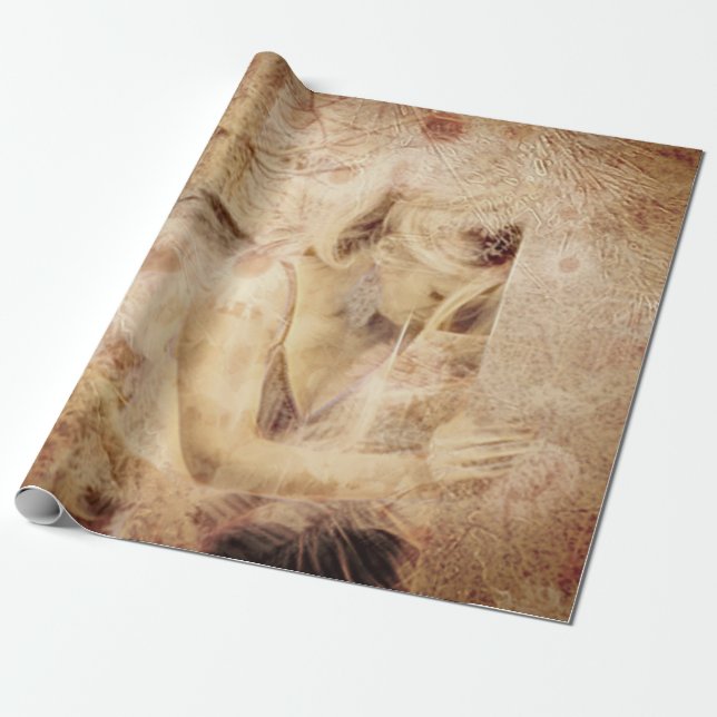 Angel Elegant Glows Brown Sepia Floral Antique Geschenkpapier (Ungerollt)