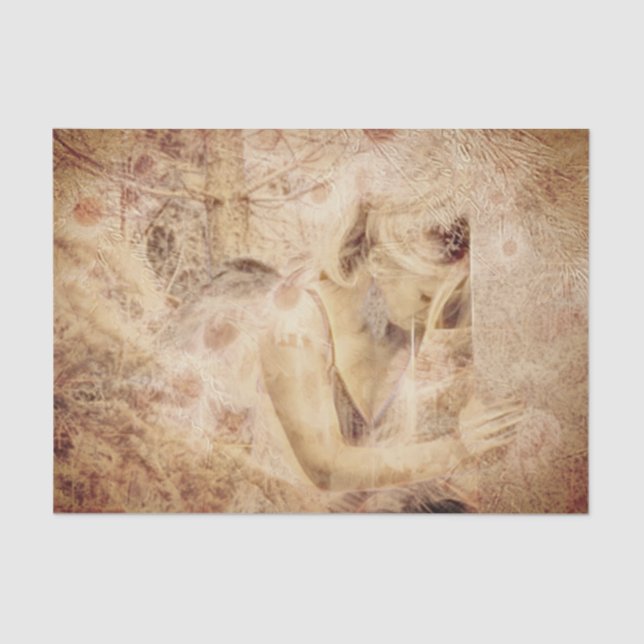 Angel Elegant Glows Brown Sepia Floral Antique Seidenpapier (Vorderseite)