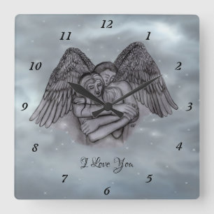 Angel Eros in der Liebe Quadratische Wanduhr