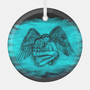 Angel Eros in Liebe , Schwarz und Grün Ornament Aus Glas