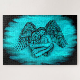 Angel Eros in Liebe , Schwarz und Grün Puzzle