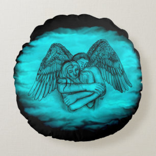 Angel Eros in Liebe , Schwarz und Grün Rundes Kissen