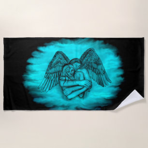 Angel Eros in Liebe , Schwarz und Grün Strandtuch