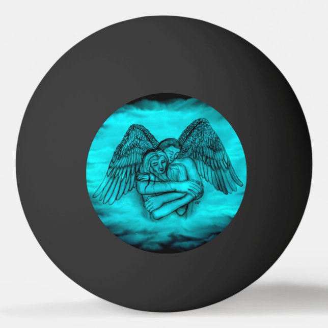 Angel Eros in Liebe , Schwarz und Grün Tischtennisball (Vorderseite)