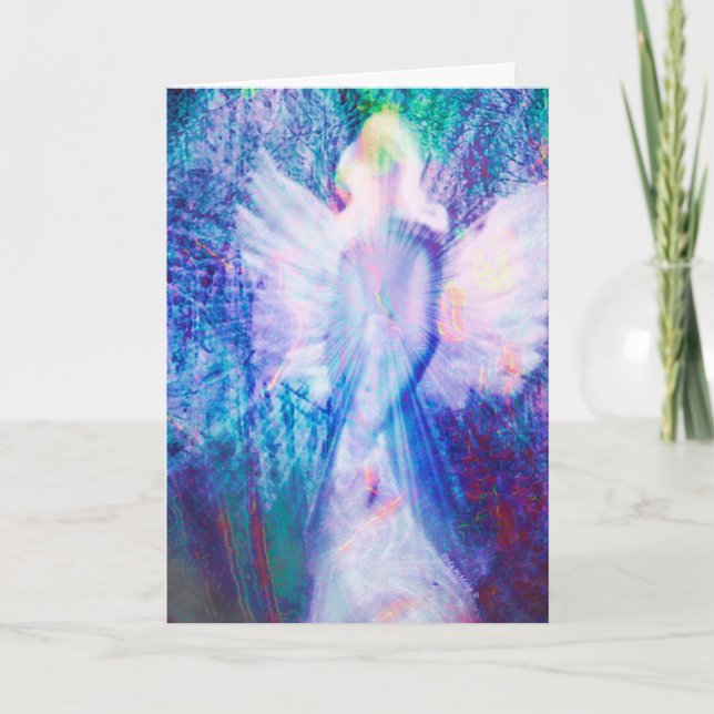 Angel Ethereal Blue Thinking You Greeting Card Karte (Vorderseite)