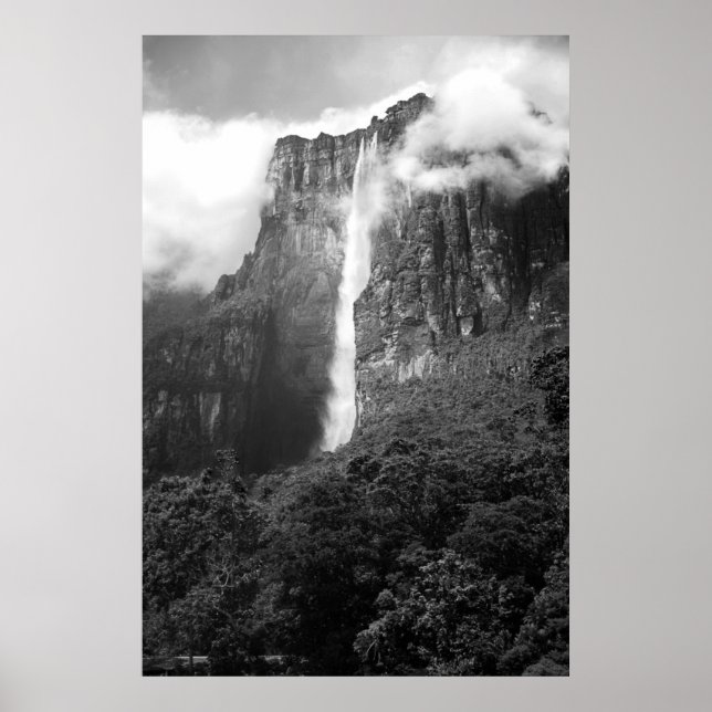 Angel Falls in Schwarz & Weiß Poster (Vorne)