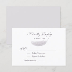 Angel Feather Lilac White Gray Wedding RSVP Einladung