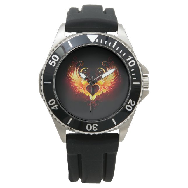 Angel Fire Heart with Wings Armbanduhr (Vorderseite)