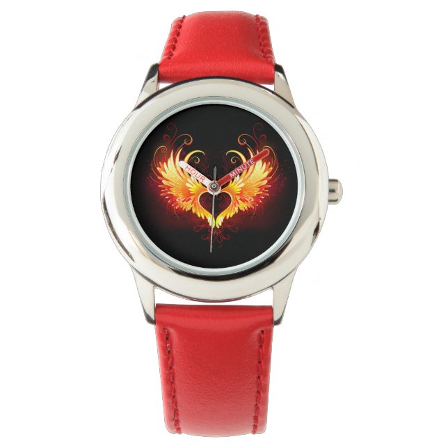 Angel Fire Heart with Wings Armbanduhr (Vorderseite)
