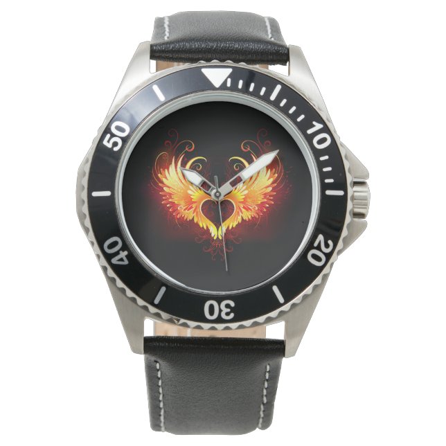 Angel Fire Heart with Wings Armbanduhr (Vorderseite)