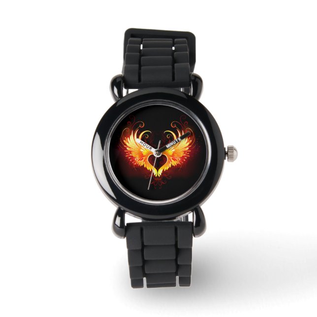 Angel Fire Heart with Wings Armbanduhr (Vorderseite)