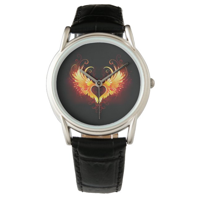 Angel Fire Heart with Wings Armbanduhr (Vorderseite)