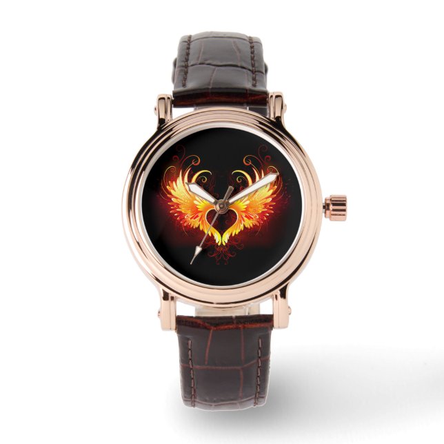 Angel Fire Heart with Wings Armbanduhr (Vorderseite)
