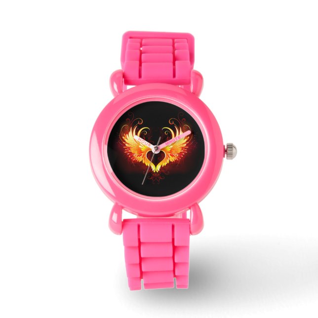Angel Fire Heart with Wings Armbanduhr (Vorderseite)