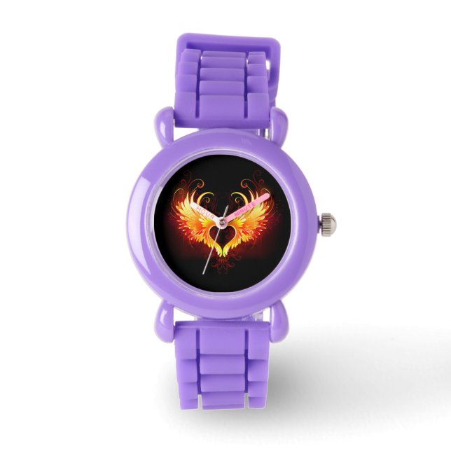 Angel Fire Heart with Wings Armbanduhr (Vorderseite)