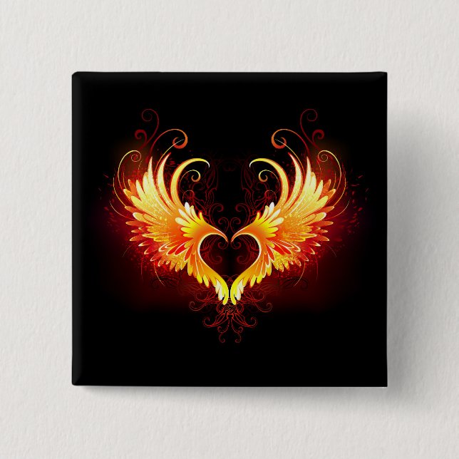 Angel Fire Heart with Wings Button (Vorderseite)