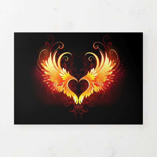 Angel Fire Heart with Wings Dreifach Gefaltete Einladung (Cover)