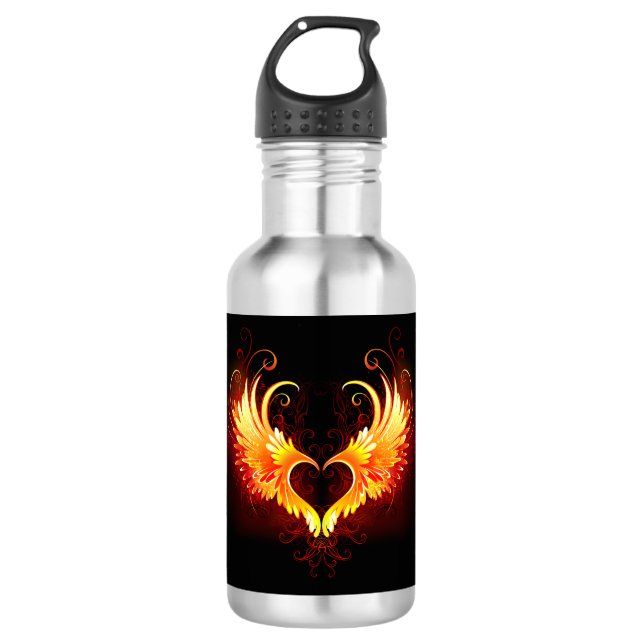 Angel Fire Heart with Wings Edelstahlflasche (Vorderseite)