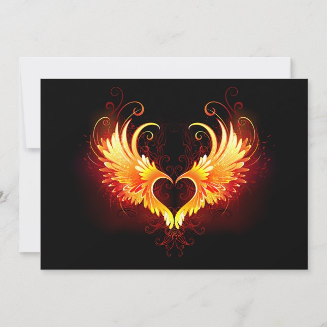 Angel Fire Heart with Wings Einladung (Vorderseite)