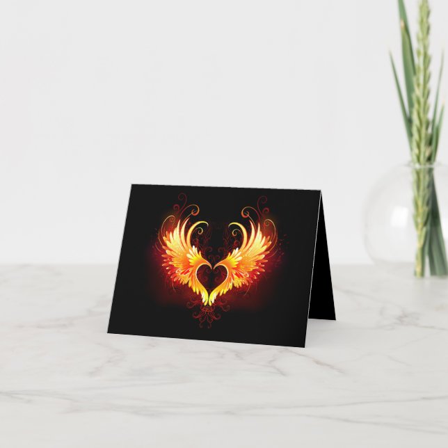 Angel Fire Heart with Wings Einladung (Vorderseite)