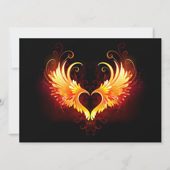 Angel Fire Heart with Wings Einladung (Vorderseite)