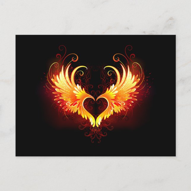 Angel Fire Heart with Wings Einladungspostkarte (Vorderseite)
