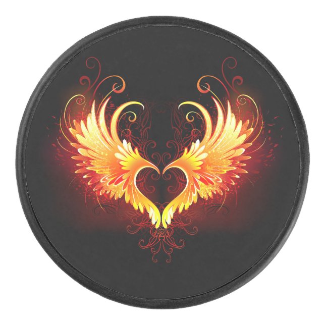Angel Fire Heart with Wings Eishockey Puck (Vorderseite)
