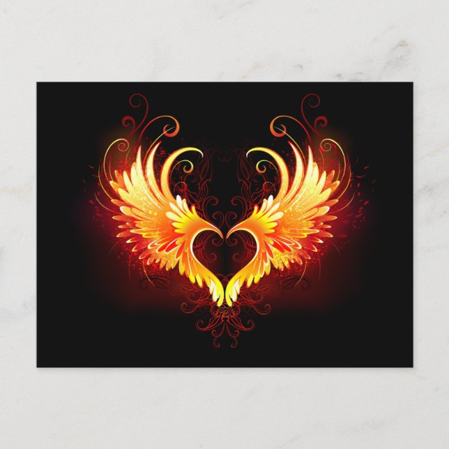 Angel Fire Heart with Wings Feiertagspostkarte (Vorderseite)