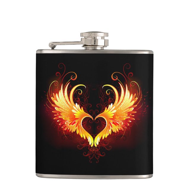Angel Fire Heart with Wings Flachmann (Vorderseite)
