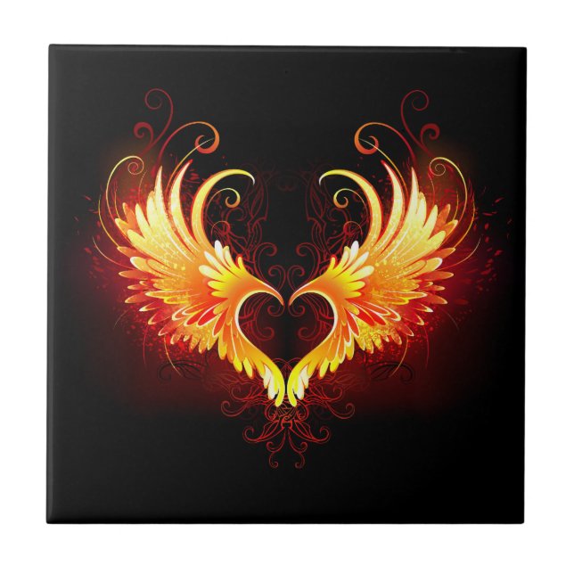 Angel Fire Heart with Wings Fliese (Vorderseite)
