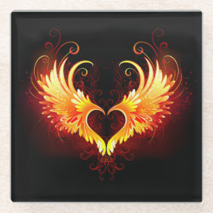 Angel Fire Heart with Wings Glasuntersetzer
