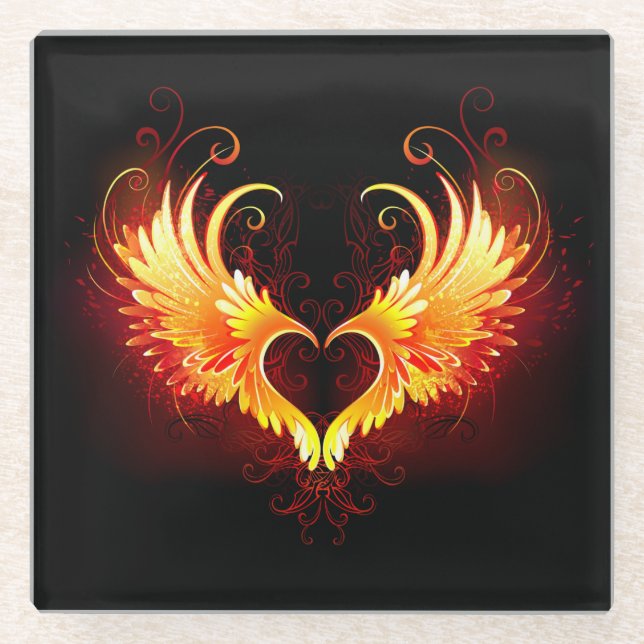Angel Fire Heart with Wings Glasuntersetzer (Vorderseite)