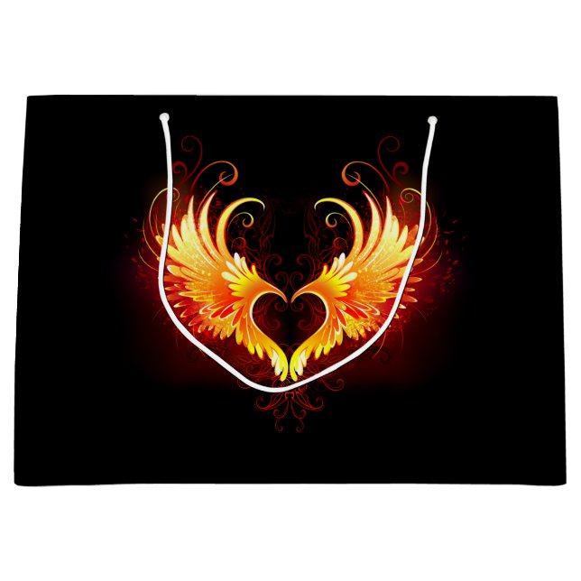 Angel Fire Heart with Wings Große Geschenktüte (Vorderseite)