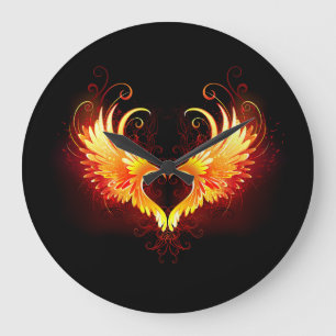Angel Fire Heart with Wings Große Wanduhr