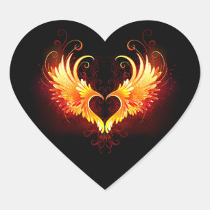Angel Fire Heart with Wings Herz-Aufkleber