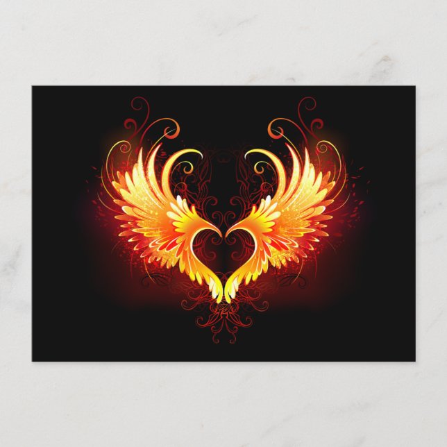 Angel Fire Heart with Wings Hinweiskarte (Vorderseite)