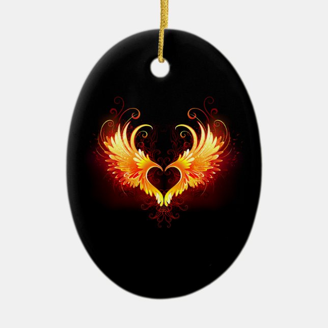 Angel Fire Heart with Wings Keramik Ornament (Vorne)