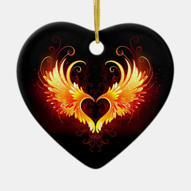 Angel Fire Heart with Wings Keramik Ornament (Vorne)