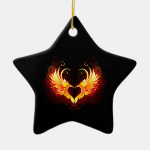 Angel Fire Heart with Wings Keramik Ornament