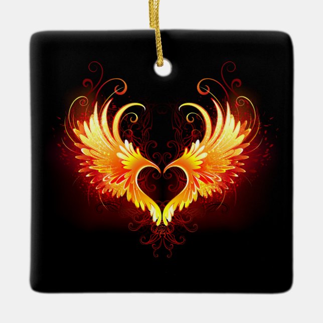 Angel Fire Heart with Wings Keramikornament (Vorderseite)
